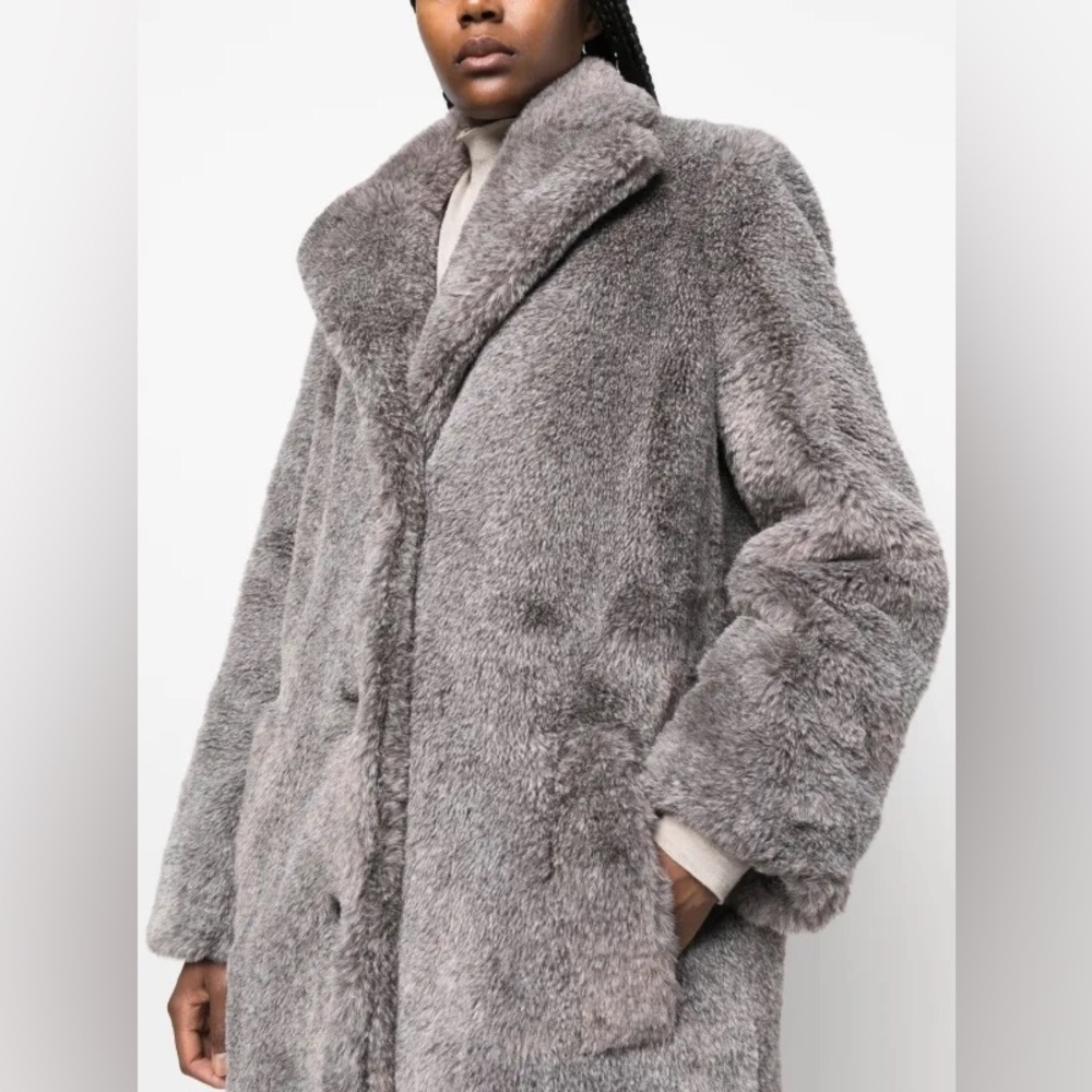NWT Zadig & Voltaire Monacoco Faux Fur Coat Longline Trench Gray Sz L - Picture 5 of 16